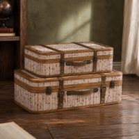 conjunto de 2 baules de madera y poliester multicolor 62x36x18 cm