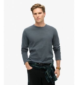Superdry para hombre. M6010879A Camiseta Classic Essential gris (S), Casual, Algodón, Manga larga