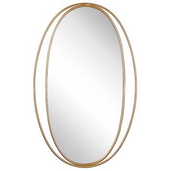 Espejo Colgante De Pared Ovalado Dorado 90 X 55 Cm Decoración Salón Estilo Glam Besson