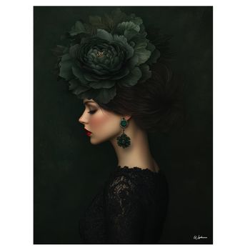 Cuadro mujer con flores verdes alu dibond 100x75