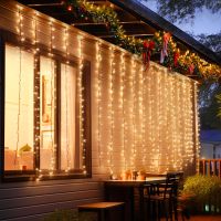 aigostar guirnalda luces exterior solar 11m 100 led cadena de luces navidad 8 modos cortina de luces ip65 impermeable cadena de luces solares para balcon jardin boda fiesta blanco calido