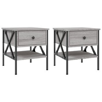 Mesita De Noche 2 Unidades Madera Ingeniería Gris Sonoma 40x42x45 Cm