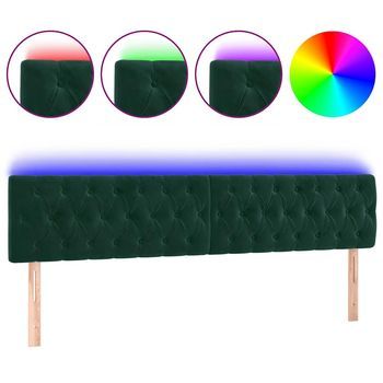 Cabecero Cama | Panel De Cabecera Con Led De Terciopelo Verde Oscuro 200x7x78/88 Cm