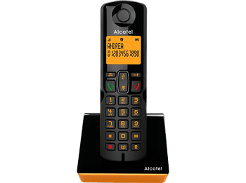 Teléfono - Alcatel S280, Inalámbrico, Bloqueo de llamadas, Agenda para 50 contactos, Manos libres, Negro y Naranja