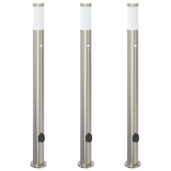 Balizas De Luz Con Sensor Y Tomacorriente, 3 Unidades, 110 Cm, Acero Inoxidable, Ip44 Vidaxl