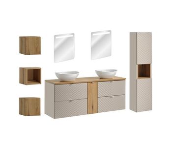Conjunto de muebles con doble lavabo 140cm espejos led columna y 3 armarios de pared manoa cachemira y madera