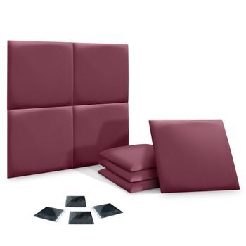 Dhome Juego De 8 Paneles Tapizados De Polipiel Ecológica Pack Autoadhesivos Para Pared Acústicos Absorbentes Protección (vino Tinto, 50x50cm, X8)