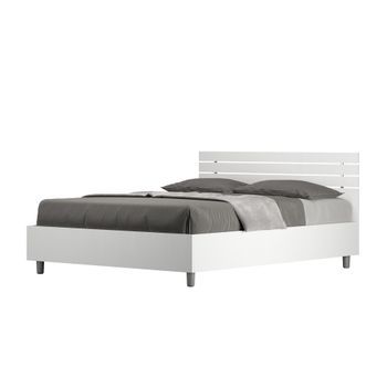 Cama Doble Con Almacenaje 140x200 Con Cabecera Recta De Listones Fresno Blanco Ankel