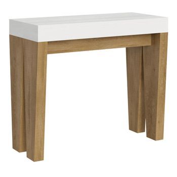 Consola Extensible 90x40/300 Cm Spimbo Mix Tapa Fresno Blanco - Patas Roble Natural