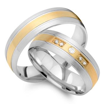 Alianzas 14 quilates oro amarillo-blanco 5 diamantes