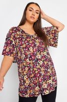 yours top manga angel de flores burdeos y naranjas mujer curvy y tallas grandes yours