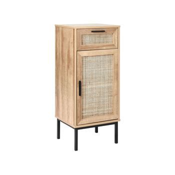 Armario De Pie Para Baño Boho Frente De Ratán Trenzado 40 X 92 Cm Madera Clara Rosell