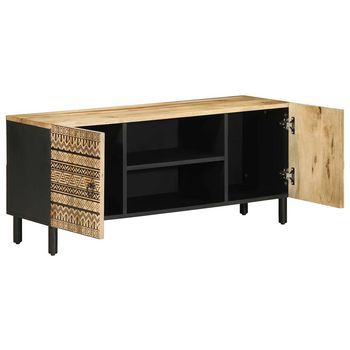 Mueble De Tv | Mueble De Salón | Gabinete De Tv Madera Maciza De Mango Rugosa Negro 105x33,5x46 Cm
