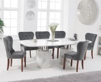 antonio 220cm white marble dining table with knightsbridge chairs - grey 6 chairs