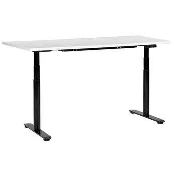 Escritorio De Altura Regulable Eléctrico Diseño Moderno Patas Redondas 160 X 72 Cm Tablero Blanco Soporte De Acero Negro Destinas