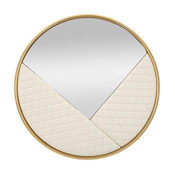 Espejo De Pared De Madera Y Cuero Acolchado Crema Cm Ø80x3.