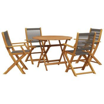 Set De Comedor Jardín 5 Pzas Polipropileno Madera Maciza Gris Vidaxl