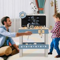 banco de trabajo infantil de madera con pizarra reloj y 61 accesorios para ninos a partir de 3 anos azul