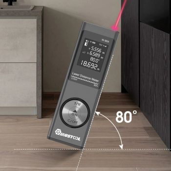 Telémetro láser digital MUSTOOL de 80 m con sensor de ángulo electrónico, conmutación de unidades M / In / Ft, carga USB