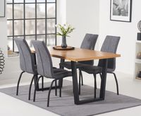 orangon 160cm industrial dining table and antique noir chairs - grey 4 chairs