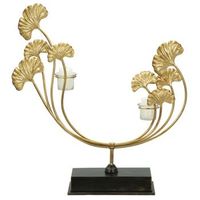 portavelas de metal dorado con 2 vasos pequenos 50x12x55 cm