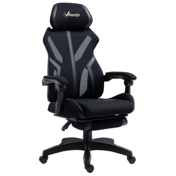 Vinsetto Silla Gaming Giratoria con Reposapiés Retráctil Silla de Oficina Reclinable y Altura Ajustable 65x65x119-129 cm Negro   Aosom España