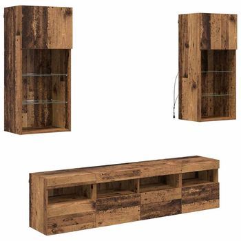 Unidades De Tv De Pared Con Led 5 Uds | Mueble De Salón | Gabinete De Tv Madera Vieja