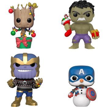 Figura Funko Pop! Marvel Happy Holidays Hulk| Groot | Cap Snowman | Thanos Pack-4 | 51796 Edición Especial