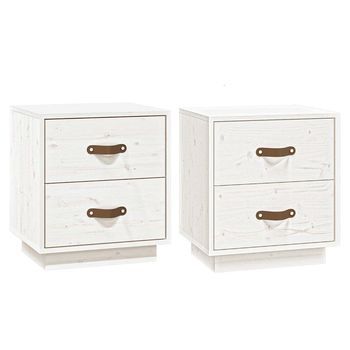 Mesitas De Noche 2 Uds Madera Maciza Pino Blanco 40x34x45 Cm Vidaxl
