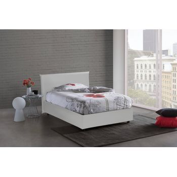Talamo Italia Cama Individual Y Media Con Contenedor Anna, Made In Italy, Cama Con Tapizado De Cuero Ecológico, Apertura Frontal, Con Colchón De 120x190 Cm Incluido, Blanco