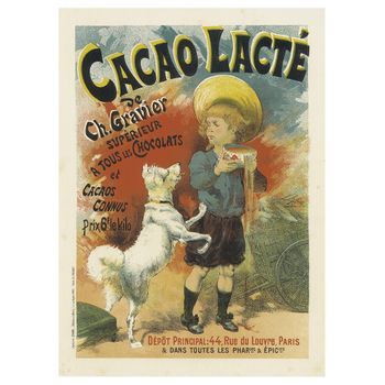 Legendarte - Cartel Artístico Vintage Cacao Lacté - Cuadro Lienzo, Impresión Digital Cm. 50x70