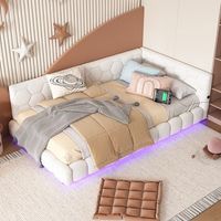 cama sofa de dia 90x200 cm con somier de lamas iluminacion led de 16 colores puertos usb-c y usb tapizado de tela blanca