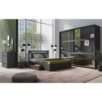 juego de dormitorio nofi - cama de 180x200 cm con somier 2 cajones mesitas de noche armario y comoda - gris grafito