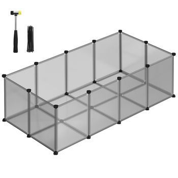SONGMICS Valla para Mascotas, Parque para Cobayas con Suelo, Recinto Interior de Plástico Transparente para Hámsters, Conejos, Erizos, para Animales Pequeños, 143 x 73 x 46 cm, Gris/Blanco