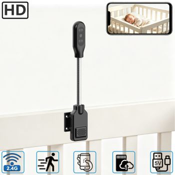 Cámara de vigilancia WiFi de última generación con cuello de cisne flexible para bebés y mascotas, instalación Plug-and-Play sin necesidad de configuración, audio bidireccional, cámara de seguridad