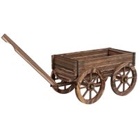 outsunny jardinera de madera exterior en forma de carrito con 4 ruedas y mango para balcon jardin patio 120x41x54 cm carbonizado   aosom espana