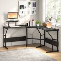 escritorio forma l con enchufe corriente soporte monitor movil estacion trabajo 2 personas 225 cm negro cfw94076