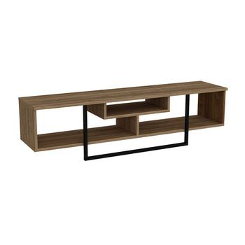 Mueble De Tv De Diseño Industrial De Nogal Y Negro Con Almacenamiento - 149 Cm Silo