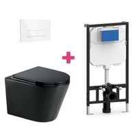 pack inodoro suspendido ceramica turin negro mate con cisterna y pulsador blanco rectangular