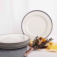 platos llanos de porcelana blanca 6 piezas sonata 27 cm azul cobalto y filo de oro