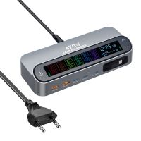 gan tech bakeey ymx-lcd 470w 6 puertos usb pd cargador con display digital 2 usb-a  3 type-c  cable type-c carga rap