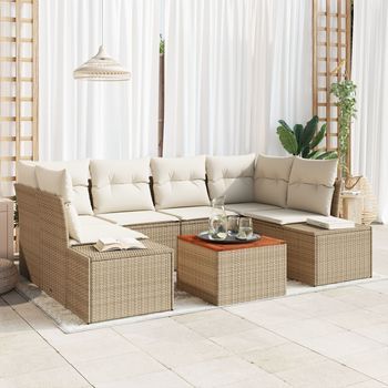 Juego De Sofás De Jardín 7 Piezas Beige Poliratán V0250 Unico / Beige