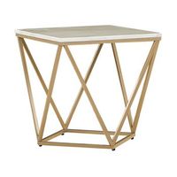 mesa auxiliar beige dorado 50 x 50 cm mdf efecto marmol jaula glamour malibu