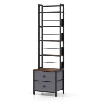 costway estanteria para cds con cajones de tela estructura metalica multinivel gran capacidad 40 x 30 x 144 cm marron rustico  negro  gris