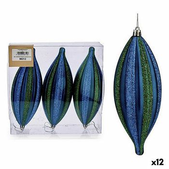 Set Adornos De Navidad Alargado Azul Verde Pvc 8,5 X 3,5 X 19 Cm (12 Unidades)