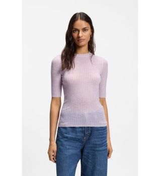 BOSS para mujer. 50556568 Jersey Mezcla de lana canalé lila (M), Clásico