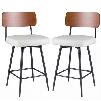 Costway Taburetes Giratorios Bar Modernos Acolchados Respaldo Reposapiés Metálicos Cuero Sintético Cocina Comedor Marrón+Blanco