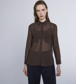 Marella para mujer. 2423116045200 Camisa Orzo marrón (40), Casual, Fiesta, Algodón, Clásico, Manga larga