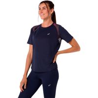 asics road camiseta de running mujeres - azul oscuro