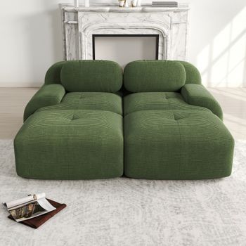 Sofá Modular De 2 Plazas - Mueble Para Salón - Pana - Verde (208x178x75cm)